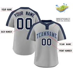 Gray Navy-White Classic Two-Button Softball Jersey 2
