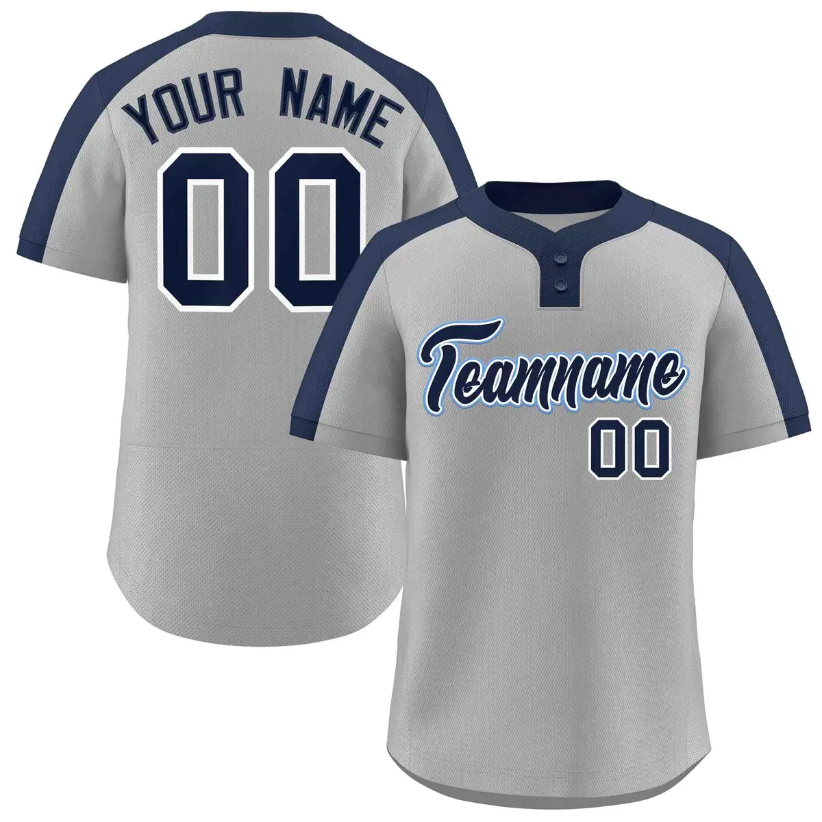 Gray Navy-White Classic Two-Button Softball Jersey