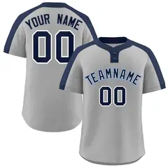 Gray Navy-White Classic Two-Button Softball Jersey 1