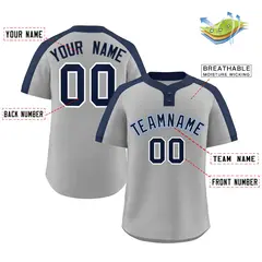 Gray Navy-White Classic Two-Button Softball Jersey 2