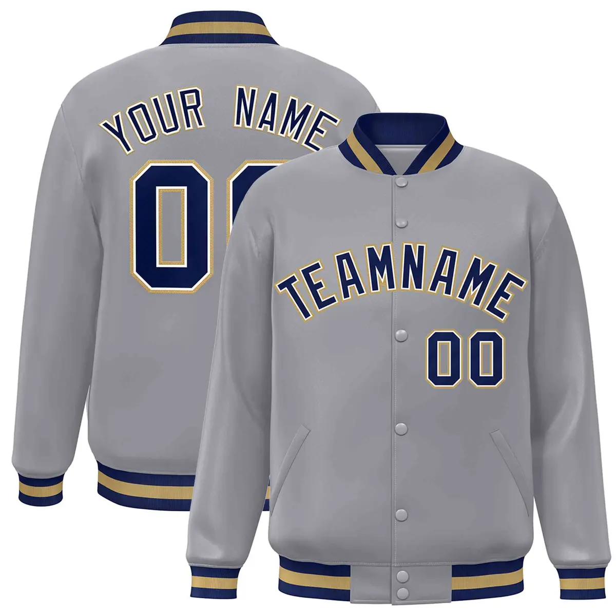 Gray Navy-White Classic Varsity Full-Snap Letterman Jacket