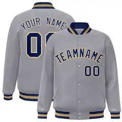 Gray Navy-White Classic Varsity Full-Snap Letterman Jacket 1