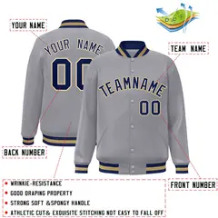 Gray Navy-White Classic Varsity Full-Snap Letterman Jacket 2