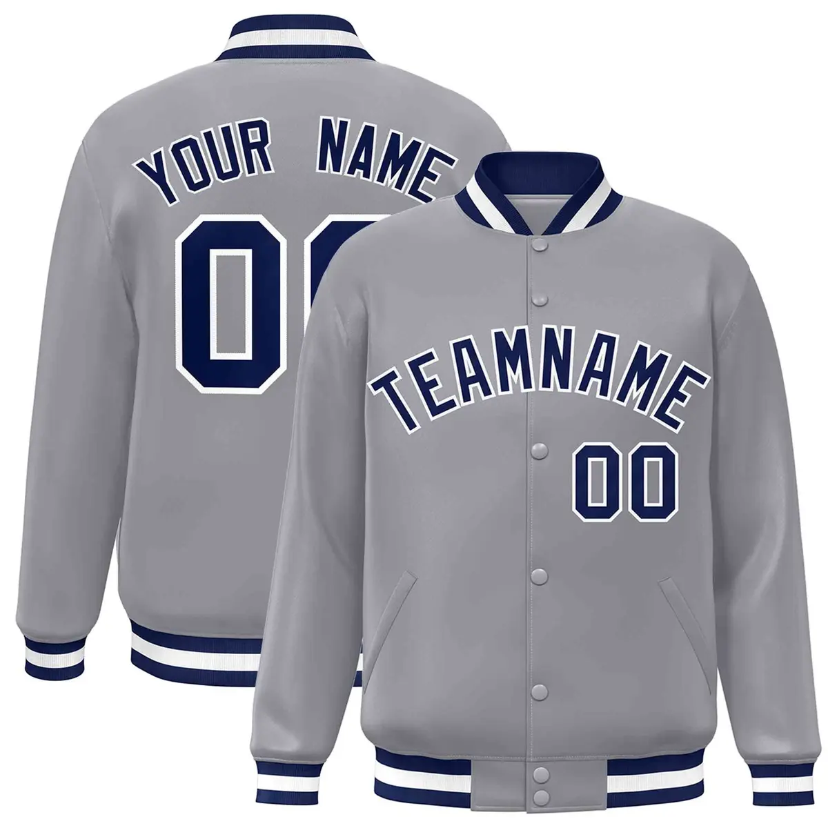 Gray Navy-White Classic Varsity Full-Snap Letterman Jacket