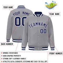 Gray Navy-White Classic Varsity Full-Snap Letterman Jacket 2