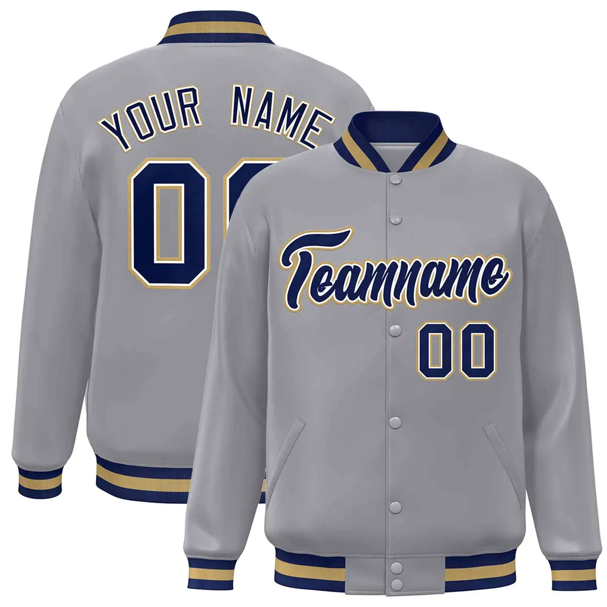 Gray Navy-White Classic Varsity Full-Snap Letterman Jacket