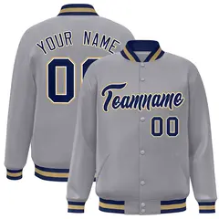 Gray Navy-White Classic Varsity Full-Snap Letterman Jacket