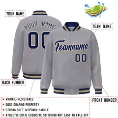 Gray Navy-White Classic Varsity Full-Snap Letterman Jacket 2