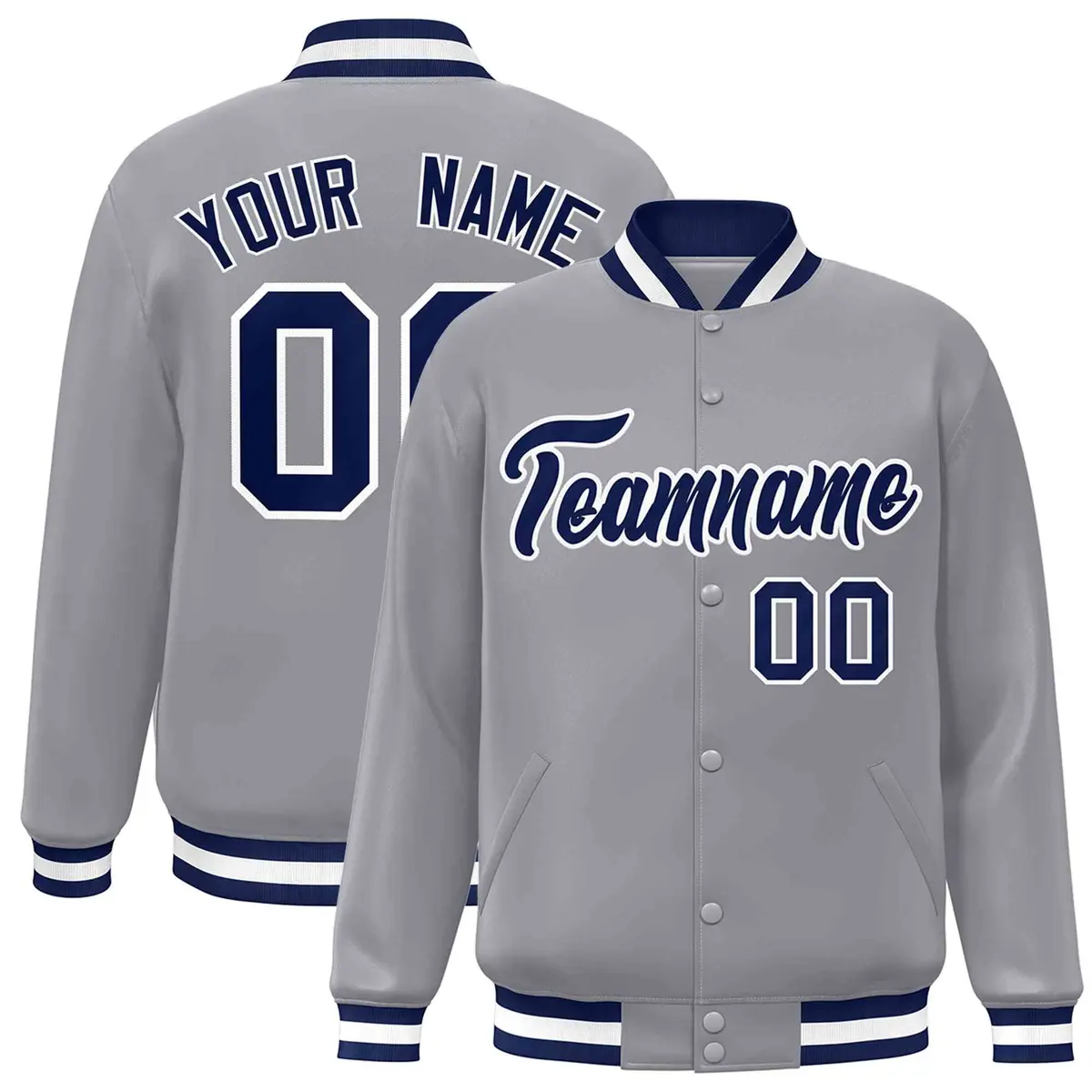 Gray Navy-White Classic Varsity Full-Snap Letterman Jacket
