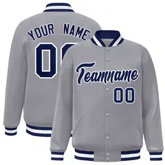 Gray Navy-White Classic Varsity Full-Snap Letterman Jacket 1