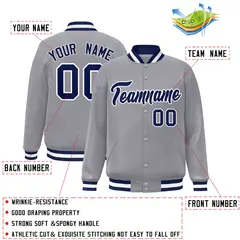 Gray Navy-White Classic Varsity Full-Snap Letterman Jacket 2