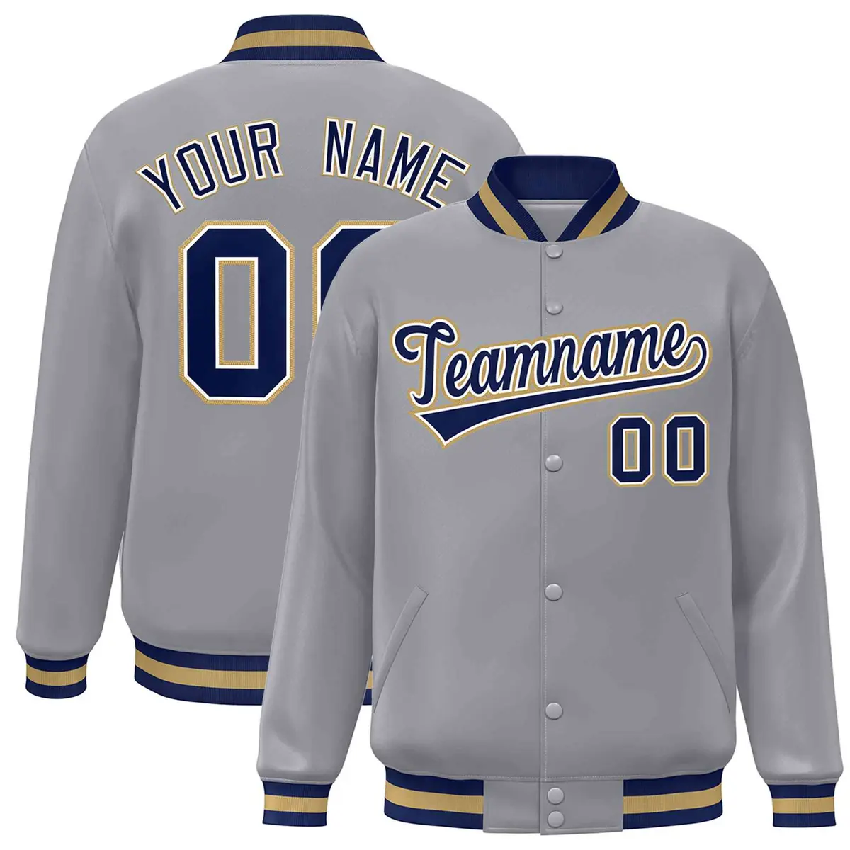 Gray Navy-White Classic Varsity Full-Snap Letterman Jacket