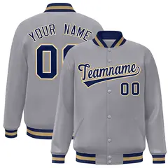 Gray Navy-White Classic Varsity Full-Snap Letterman Jacket 1