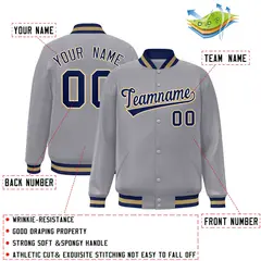 Gray Navy-White Classic Varsity Full-Snap Letterman Jacket 2
