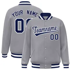 Gray Navy-White Classic Varsity Full-Snap Letterman Jacket 1