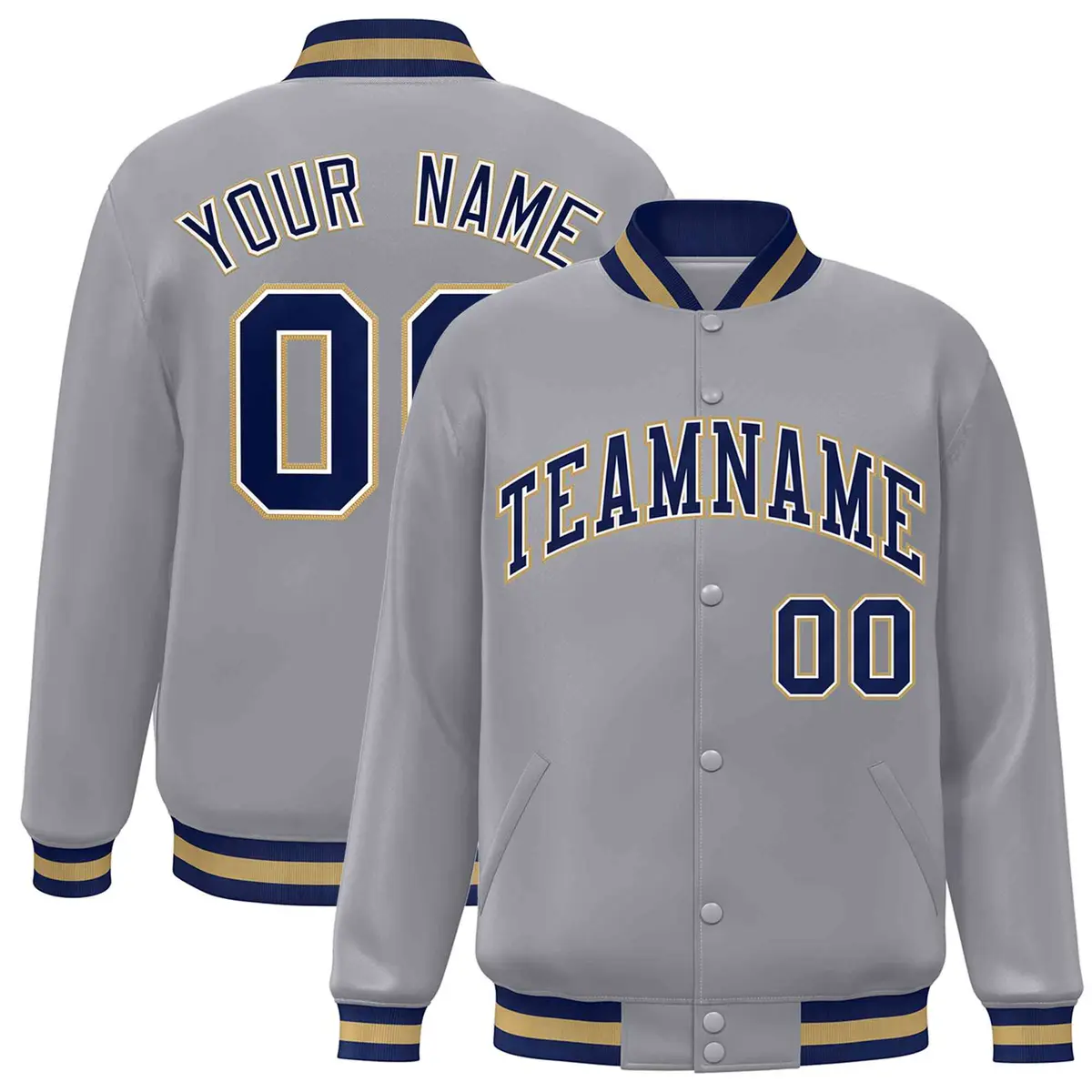 Gray Navy-White Classic Varsity Full-Snap Letterman Jacket