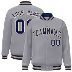 Gray Navy-White Classic Varsity Full-Snap Letterman Jacket 1
