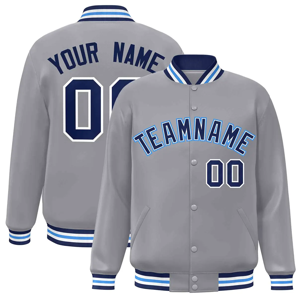 Gray Navy-White Classic Varsity Full-Snap Letterman Jacket