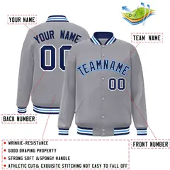 Gray Navy-White Classic Varsity Full-Snap Letterman Jacket 2