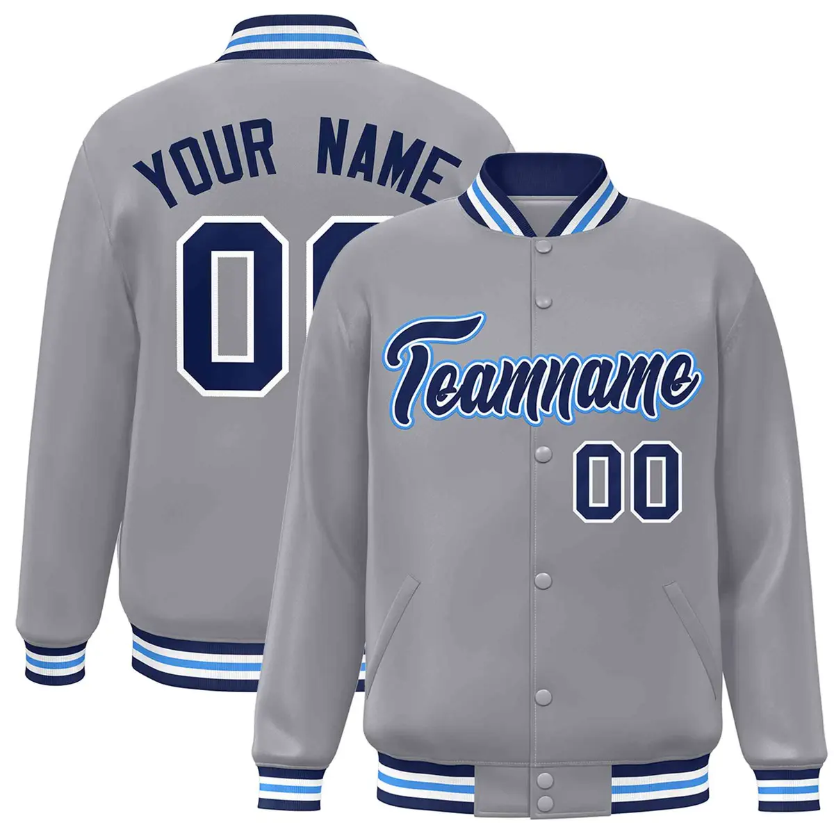 Gray Navy-White Classic Varsity Full-Snap Letterman Jacket