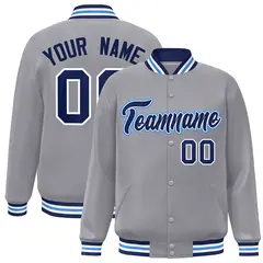 Gray Navy-White Classic Varsity Full-Snap Letterman Jacket 1