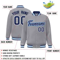 Gray Navy-White Classic Varsity Full-Snap Letterman Jacket 2
