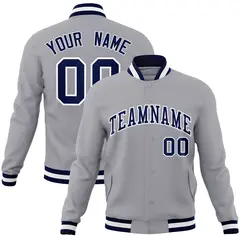 Gray Navy-White Classic Varsity Full-Snap Letterman Jacket 1