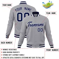 Gray Navy-White Classic Varsity Full-Snap Letterman Jacket 4