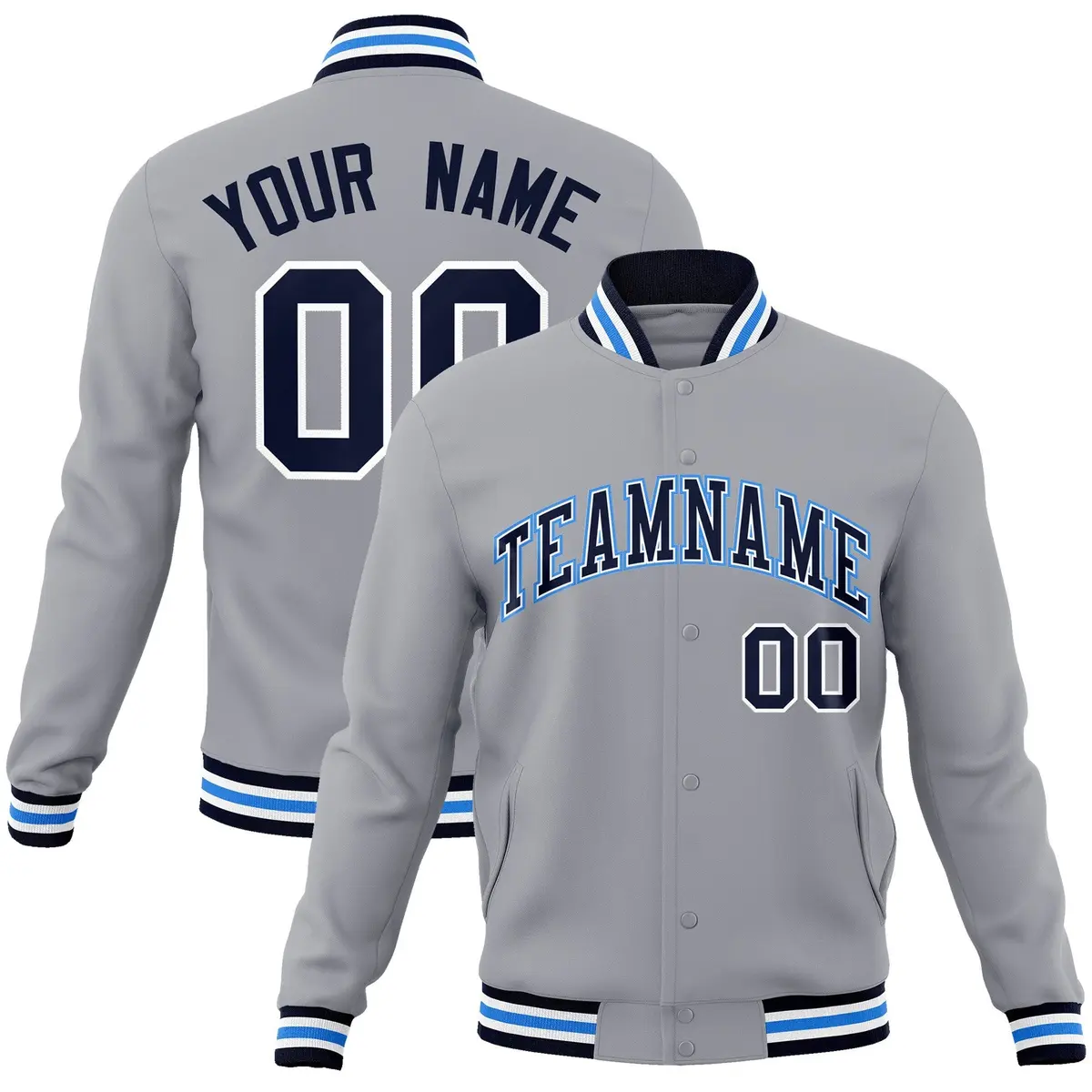 Gray Navy-White Classic Varsity Full-Snap Letterman Jacket