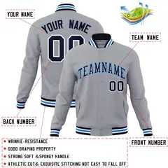Gray Navy-White Classic Varsity Full-Snap Letterman Jacket 4