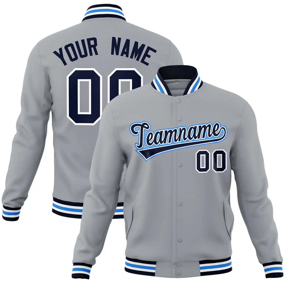 Gray Navy-White Classic Varsity Full-Snap Letterman Jacket