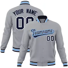 Gray Navy-White Classic Varsity Full-Snap Letterman Jacket