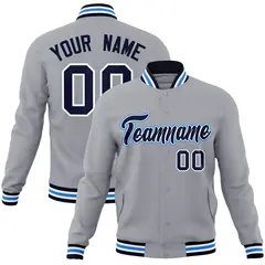 Gray Navy-White Classic Varsity Full-Snap Letterman Jacket