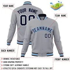 Gray Navy-White Classic Varsity Full-Snap Letterman Jacket 4