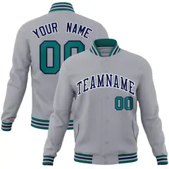 Gray Navy-White Classic Varsity Full-Snap Letterman Jacket 1
