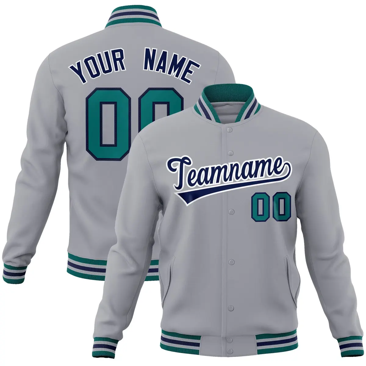 Gray Navy-White Classic Varsity Full-Snap Letterman Jacket