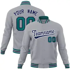 Gray Navy-White Classic Varsity Full-Snap Letterman Jacket 1