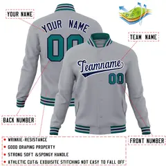 Gray Navy-White Classic Varsity Full-Snap Letterman Jacket 4