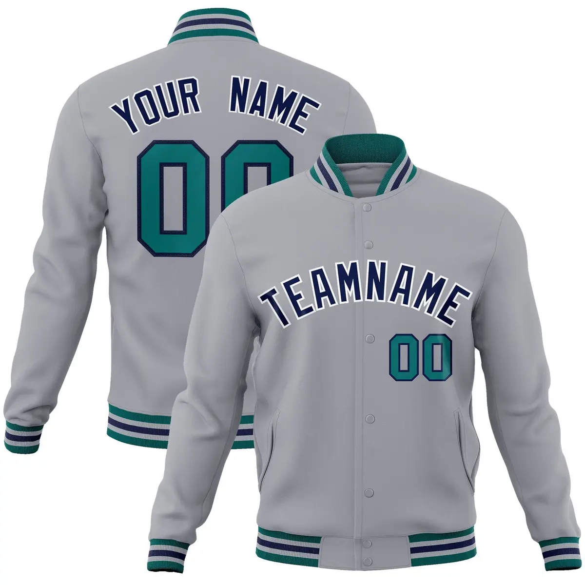 Gray Navy-White Classic Varsity Full-Snap Letterman Jacket