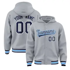 Gray Navy-White Classic Varsity Letterman Jacket Hoodie