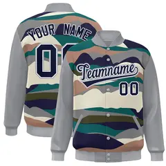 Gray Navy-White Clouds Graffiti Varsity Full-Snap Jacket