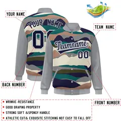 Gray Navy-White Clouds Graffiti Varsity Full-Snap Jacket 2