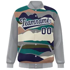 Gray Navy-White Clouds Graffiti Varsity Full-Snap Jacket 3