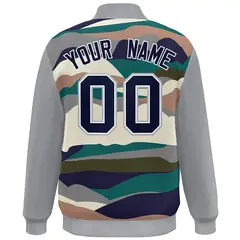Gray Navy-White Clouds Graffiti Varsity Full-Snap Jacket 4