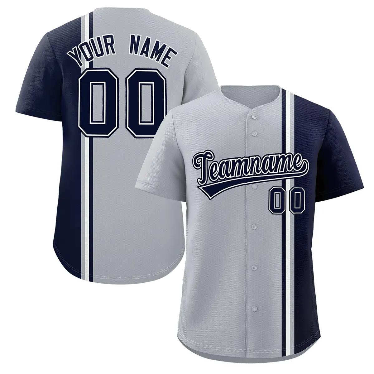 Gray Navy-White Color Block Authentic Baseball Jersey