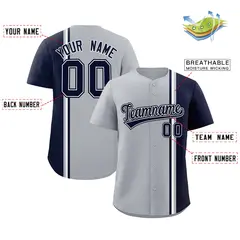 Gray Navy-White Color Block Authentic Baseball Jersey 2