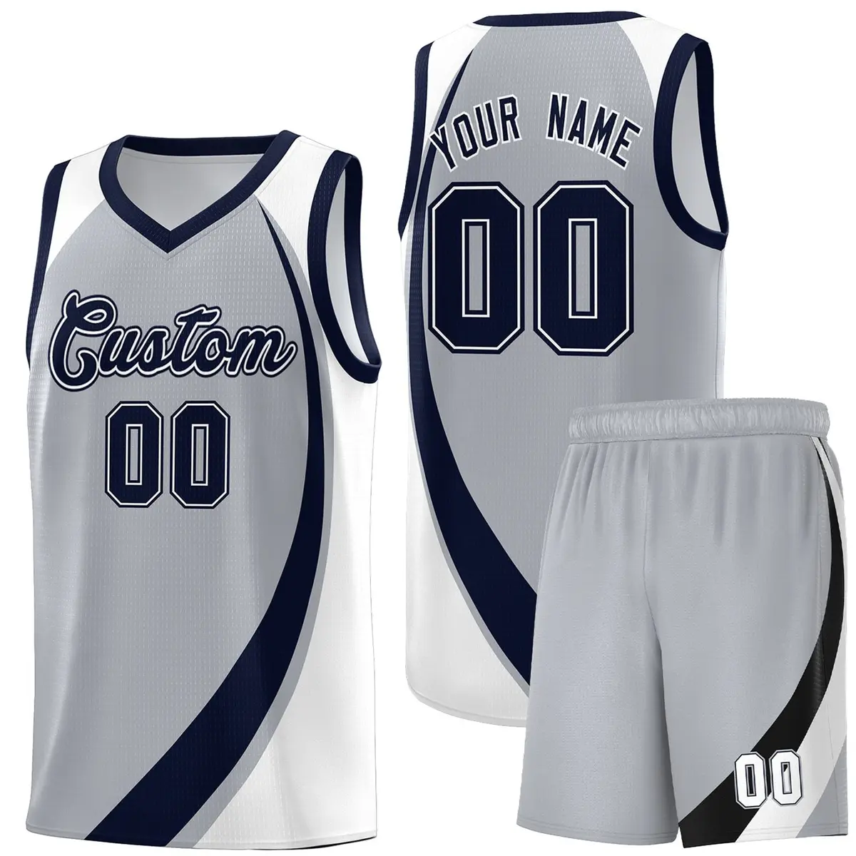 Gray Navy-White Color Block Team Basketball Jersey