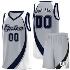 Gray Navy-White Color Block Team Basketball Jersey 1