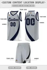 Gray Navy-White Color Block Team Basketball Jersey 2