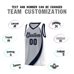Gray Navy-White Color Block Team Basketball Jersey 3